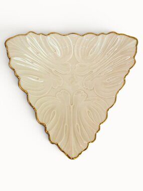 Vintage "Triad Woodland Leaf Dish - Ivory Porcelain with 24K Gold‎ Trim